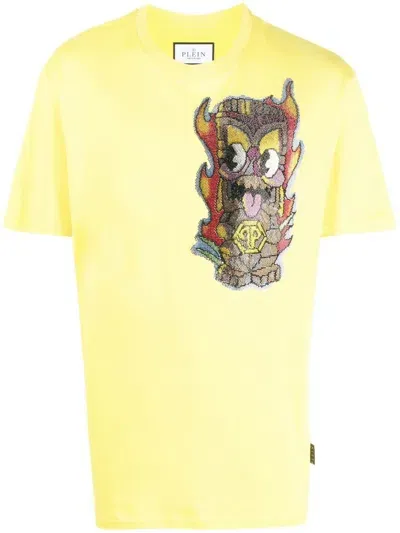 Philipp Plein Hawaii Embellished Short-sleeve T-shirt In Yellow