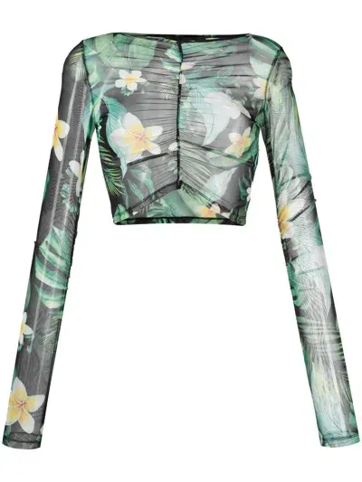 Philipp Plein Hawaii-print Cropped Top In Green