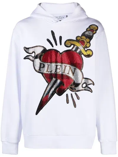 Philipp Plein Hoodie Mit Strassverziertem Herz In White