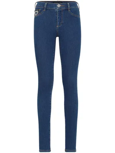 Philipp Plein Heart Mid-rise Skinny Jeans In Blue