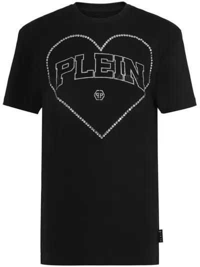 Philipp Plein Heart Motif Cotton T-shirt In Black