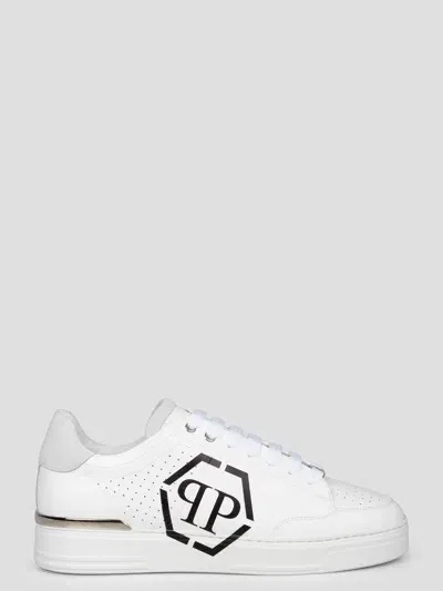 Philipp Plein Hexagon Lo-top Leather Sneakers In White