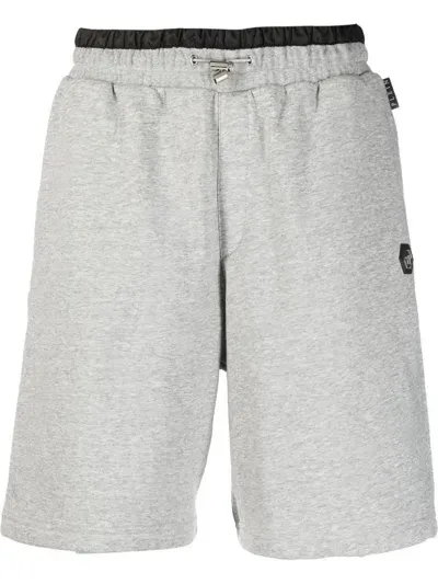 Philipp Plein Logo-patch Drawstring Track Shorts In Grau