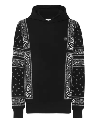 Philipp Plein Bandana-print Long-sleeve Hoodie In Black