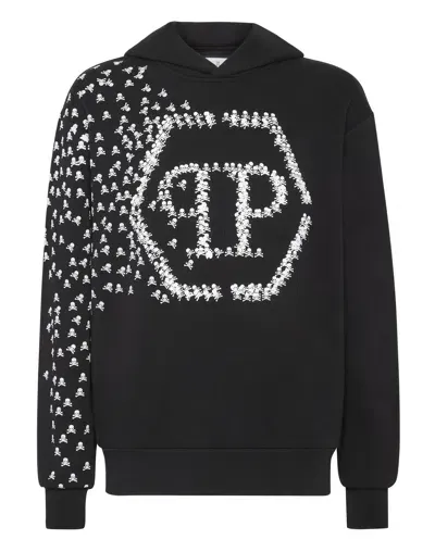 Philipp Plein Skull And Bones Cotton Hoodie In Black