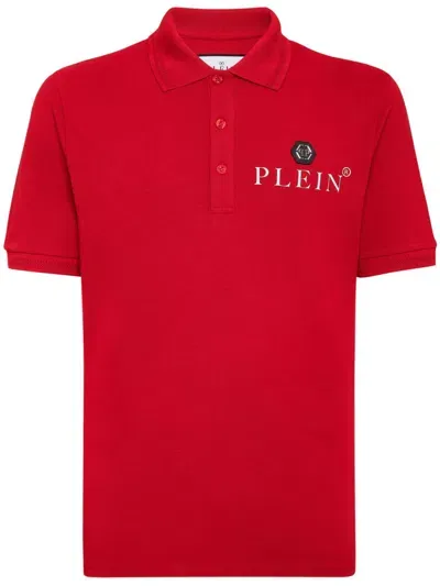 Philipp Plein Slim Fit Polo Shirt Ss Iconic Plein In Red