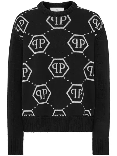 Philipp Plein Intarsia-knit Logo Jumper In Black