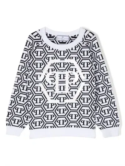 Philipp Plein Junior Kids' Intarsia-knit Logo Sweatshirt In Schwarz