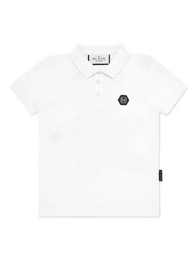 Philipp Plein Junior Kids' Logo-print Cotton Polo Shirt In White