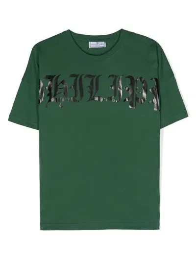 Philipp Plein Junior Kids' Logo-print Cotton T-shirt In Green