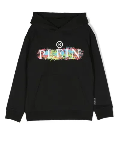 Philipp Plein Junior Kids' Logo-print Hoodie In Schwarz