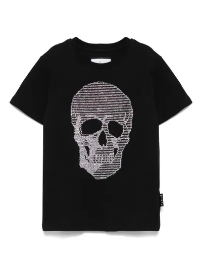 Philipp Plein Junior Kids' Skull-motif Crew-neck T-shirt In Black