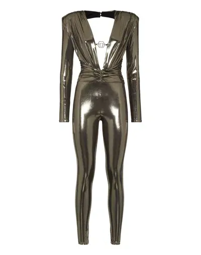 Philipp Plein Crystal-embellished Lamé Jumpsuit In Gold