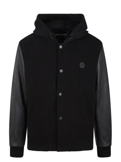 Philipp Plein Logo-appliqué Panelled Hooded Jacket In Black