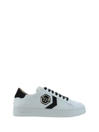 Philipp Plein Lo-top Leather Sneakers In White/black