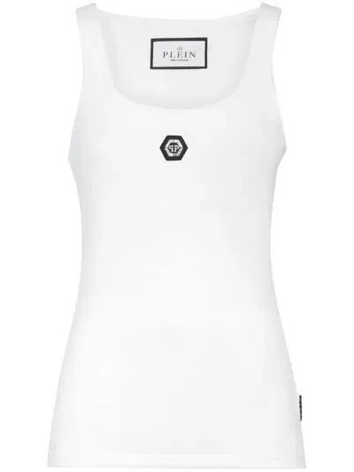 Philipp Plein Logo-appliquéd Cotton Tank Top In "01 White"