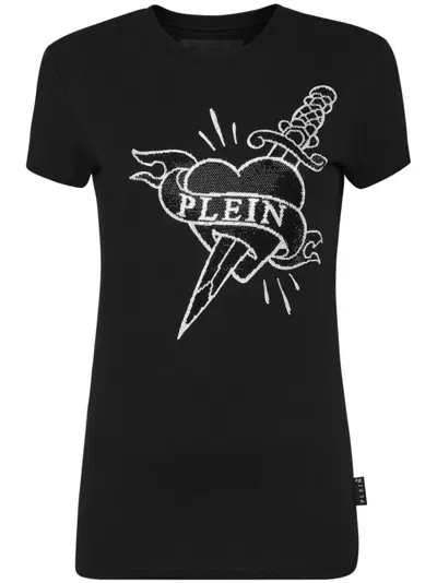 Philipp Plein Logo-crystal Cotton T-shirt In Black