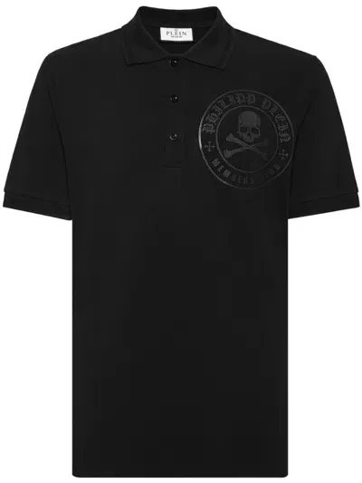 Philipp Plein Logo-embellished Cotton Polo Shirt In Schwarz