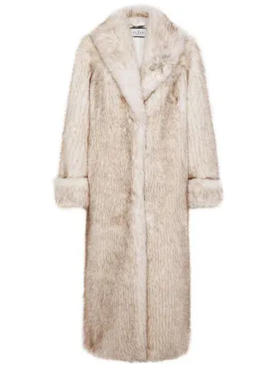 Philipp Plein Logo-embellished Faux-fur Coat In Neutrals