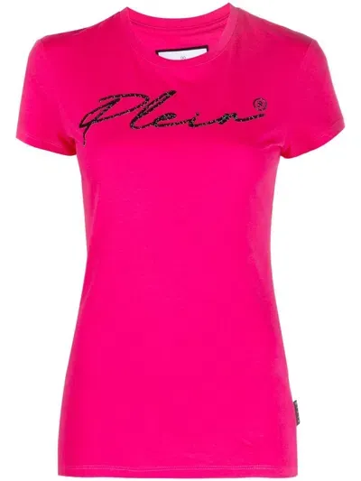 Philipp Plein Logo-embellishment Stretch-modal T-shirt In Pink