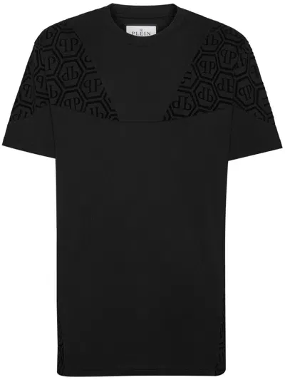 Philipp Plein Logo-panel Cotton T-shirt In 黑色