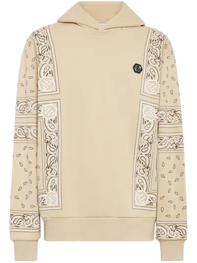 Philipp Plein Logo-patch Cotton Hoodie In Neutrals