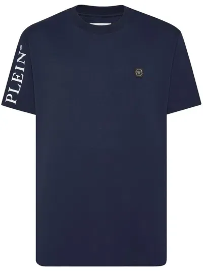 Philipp Plein Logo-patch Cotton T-shirt In 蓝色