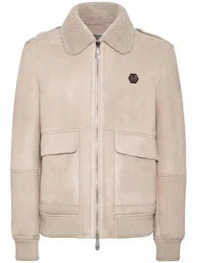 Philipp Plein Logo-patch Jacket In Neutrals