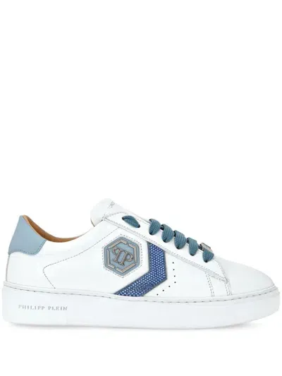 Philipp Plein Logo-patch Panelled Leather Sneakers In White