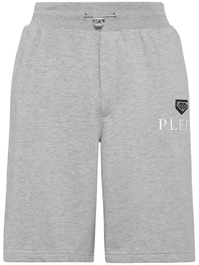 Philipp Plein Logo-plaque Cotton-blend Shorts In Grey