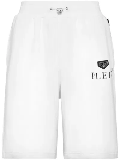 Philipp Plein Logo-plaque Cotton-blend Shorts In White