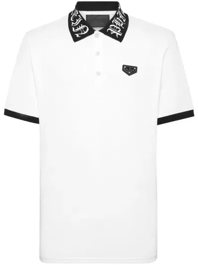 Philipp Plein Logo-plaque Cotton Polo Shirt In White