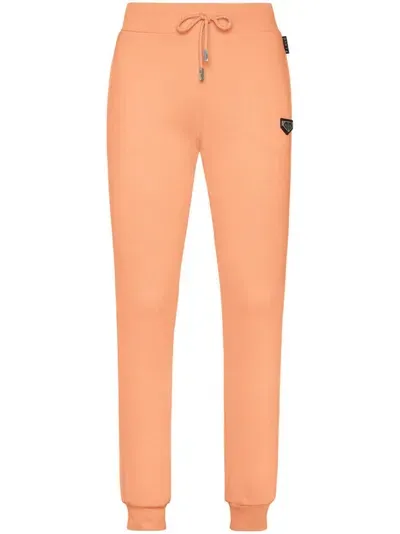 Philipp Plein Logo-plaque Cotton Track Pants In "37 Salmon"