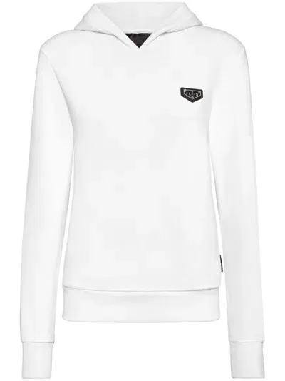 Philipp Plein Logo Plaque Hoodie In Weiss