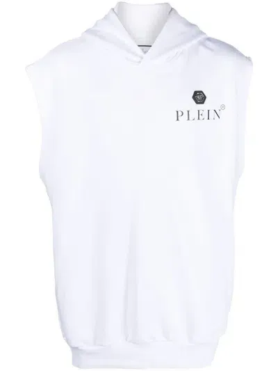 Philipp Plein Logo-plaque Sleeveless Hoodie In White