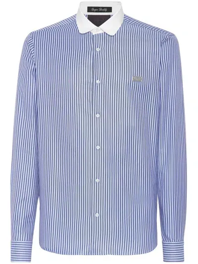 Philipp Plein Logo-plaque Striped Shirt In Blue