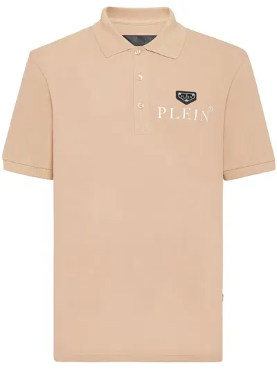 Philipp Plein Logo-print Cotton Polo Shirt In Beige