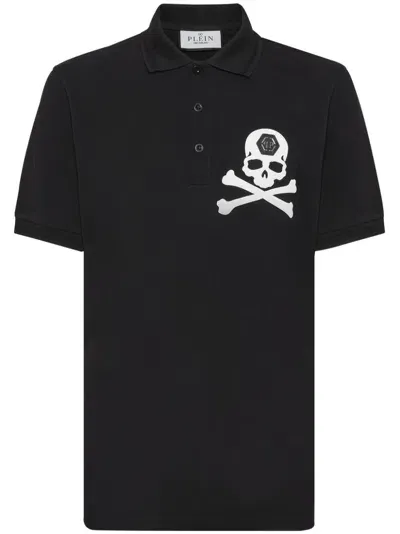 Philipp Plein Skull-print Cotton Polo Shirt In Black  