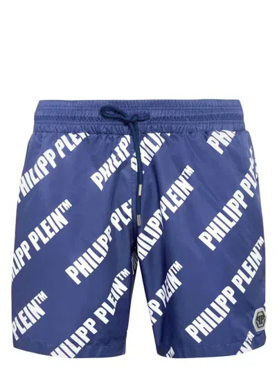 Philipp Plein Logo-print Swim Shorts In Blue