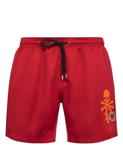 Philipp Plein Logo-print Swim Shorts In Red