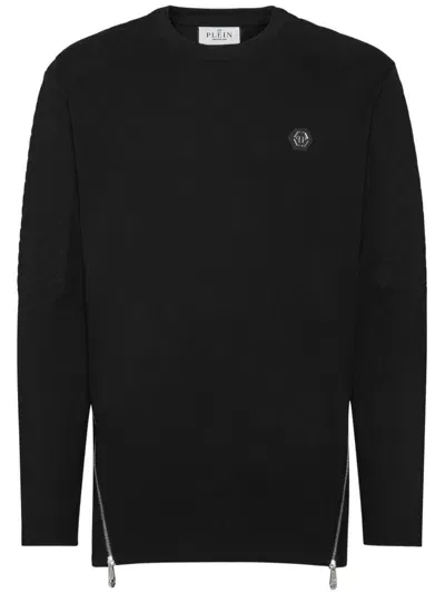 Philipp Plein Quilted-panel Cotton Sweatshirt In Black