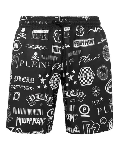 Philipp Plein Logos Logo-print Swim Shorts In Black