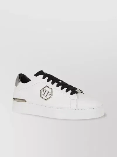 Philipp Plein Low-top Laced Sneakers Metallic Heel In White