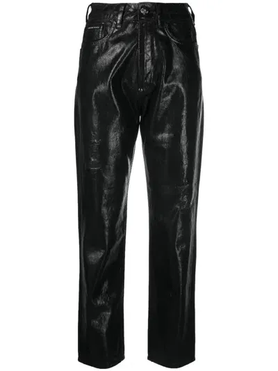 Philipp Plein Metallic Cropped Boyfriend Jeans In Black