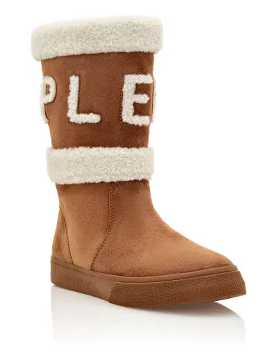 Philipp Plein Shearling-lined Suede Boots In Brown