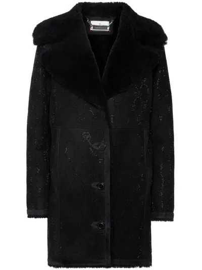 Philipp Plein Monogram-pattern Shearling Coat In Black