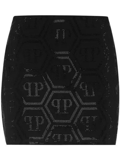 Philipp Plein Monogram Pencil Skirt In Black