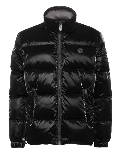 Philipp Plein Logo-embroidered Padded Jacket In Black