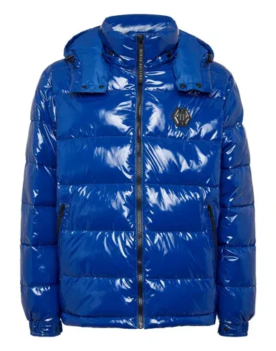 Philipp Plein Hexagon Logo-plaque Padded Jacket In Blue