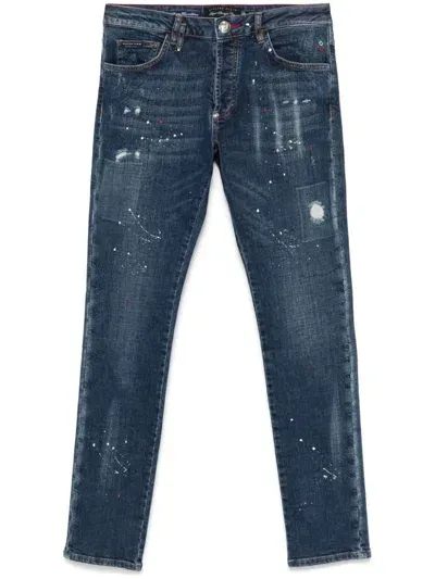 Philipp Plein Paint Splatter-detail Jeans In Blau